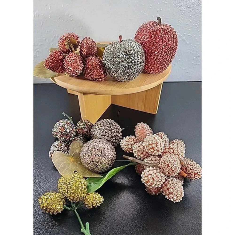 8 Pieces‎ Vintage 1960's BEADED Push Pin Sequin LIFE SIZE FRUIT